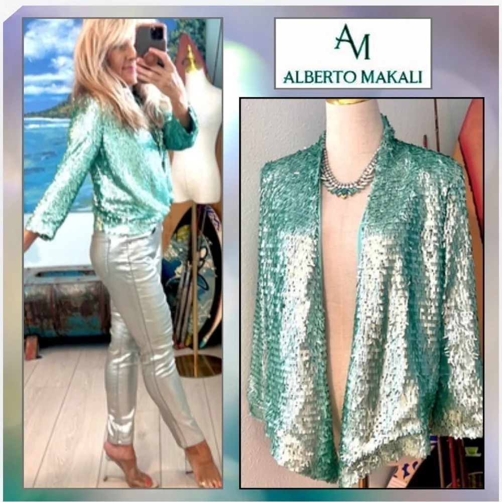 NWT,Alberto Makali,Statement Piece,Metallic Pull-Closed Cape,Unique Seafoam-Teal - Picture 5 of 14